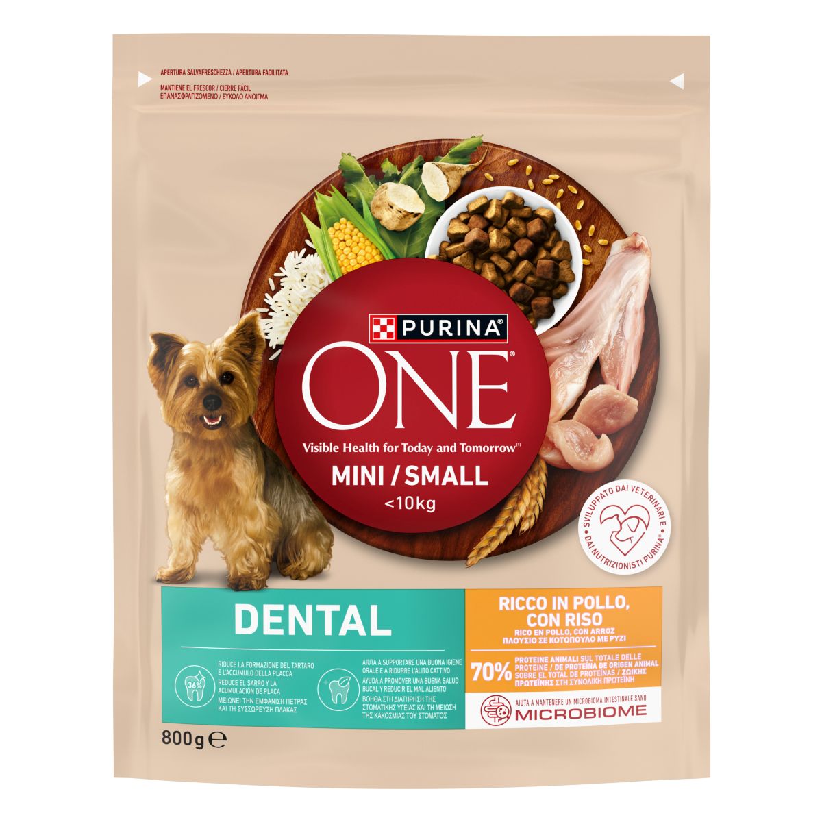 PURINA ONE® MINI/SMALL < 10kg Dental Ricco in Pollo con Riso