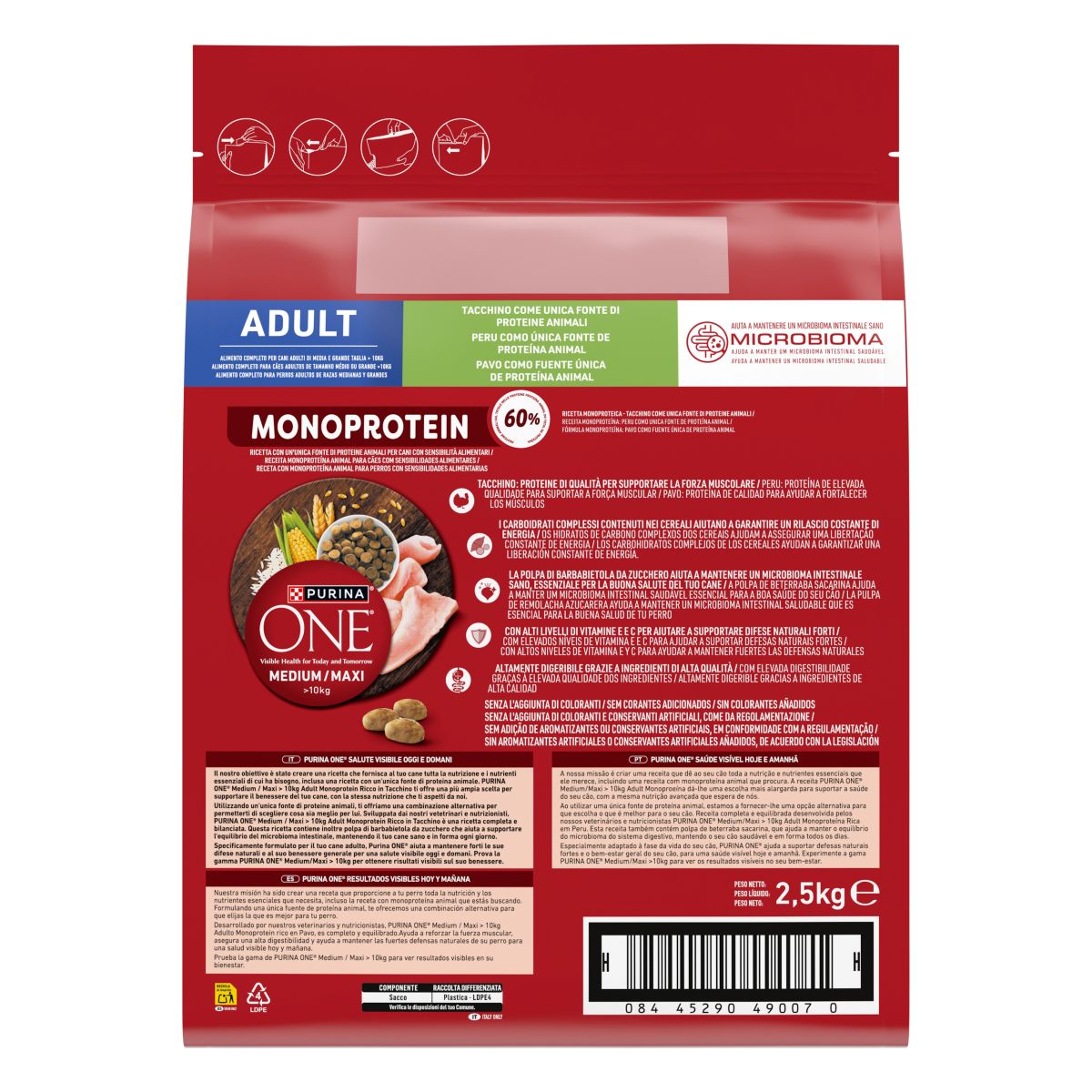 PURINA ONE® MEDIUM/MAXI Monoprotein 2,5kg Tacchino