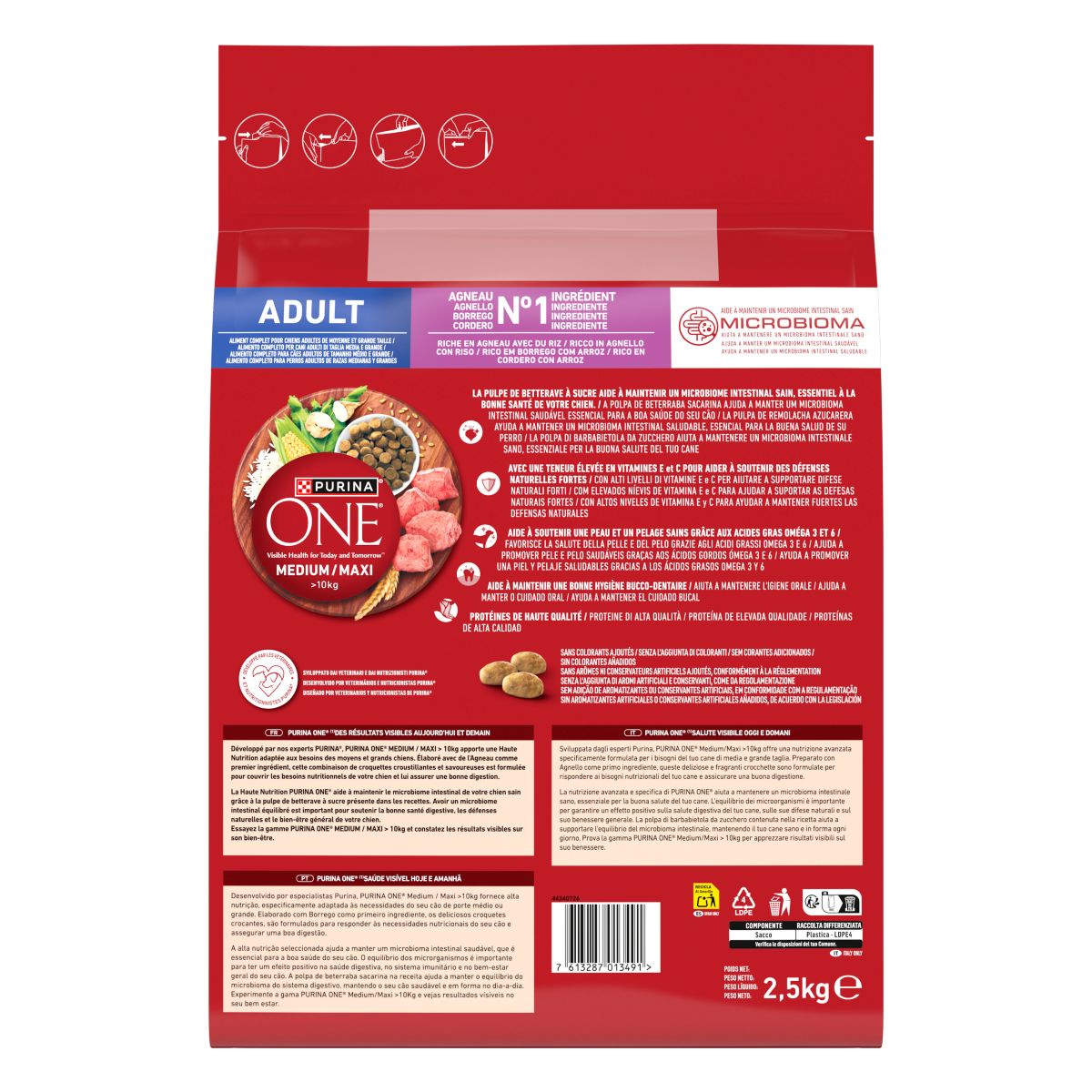 Purina ONE Medium / Maxi > 10kg Adult Ricco in Agnello con Riso