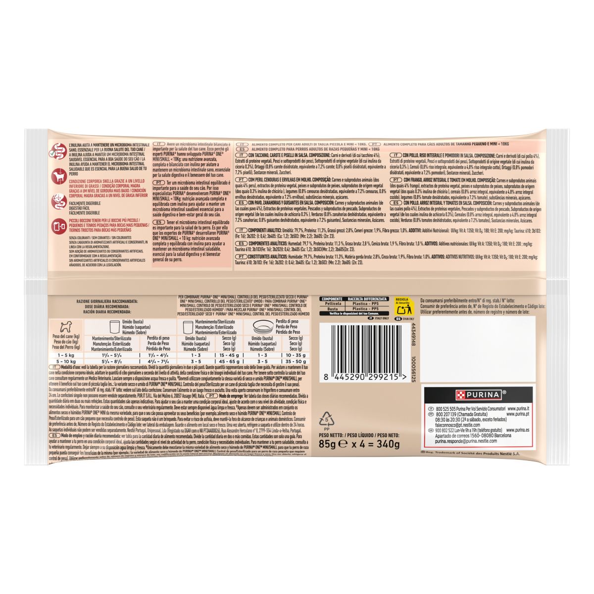 Purina ONE MINI Controllo del peso 85g Tacchino, Carote e Piselli