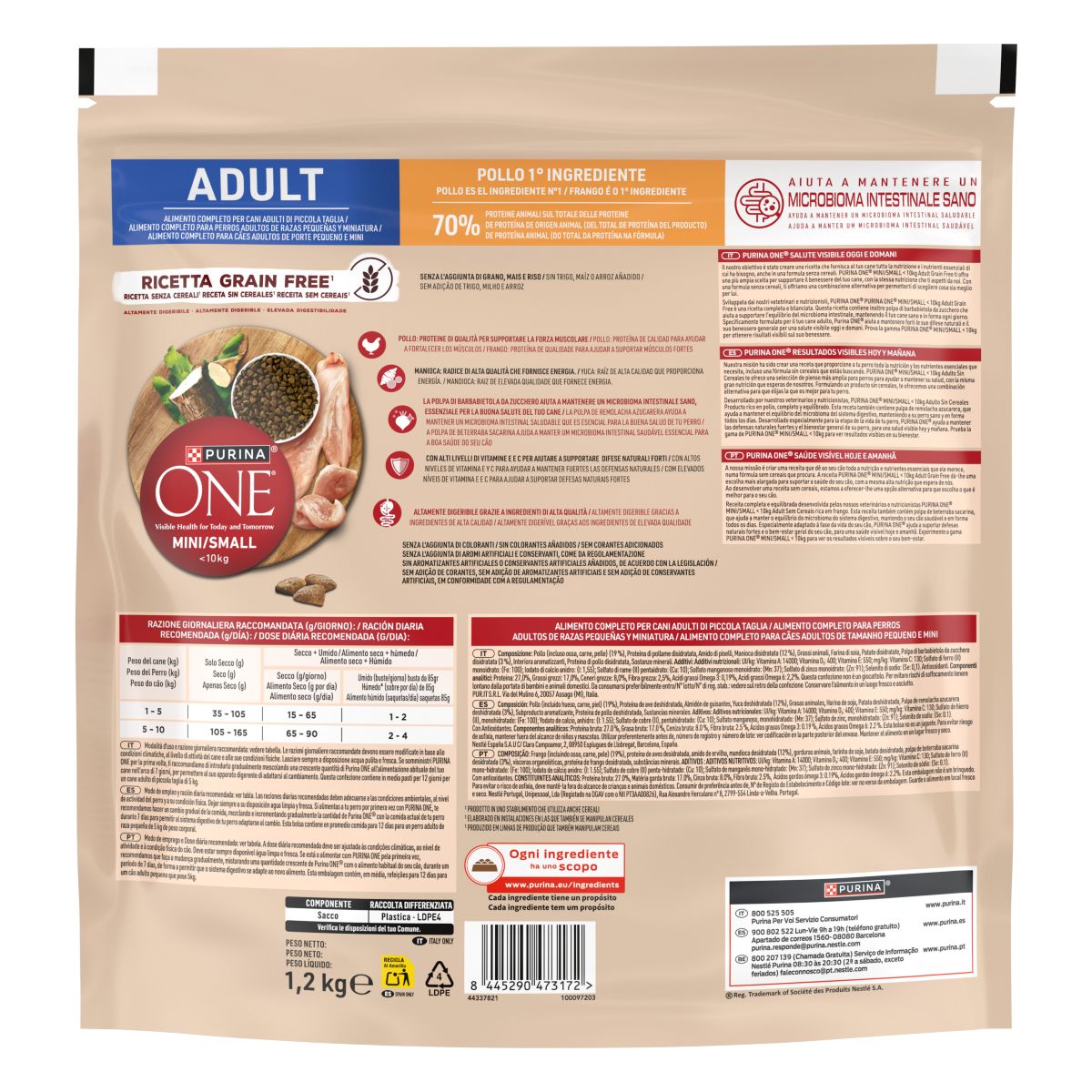 Purina ONE MINI Grain Free 1,2kg Pollo