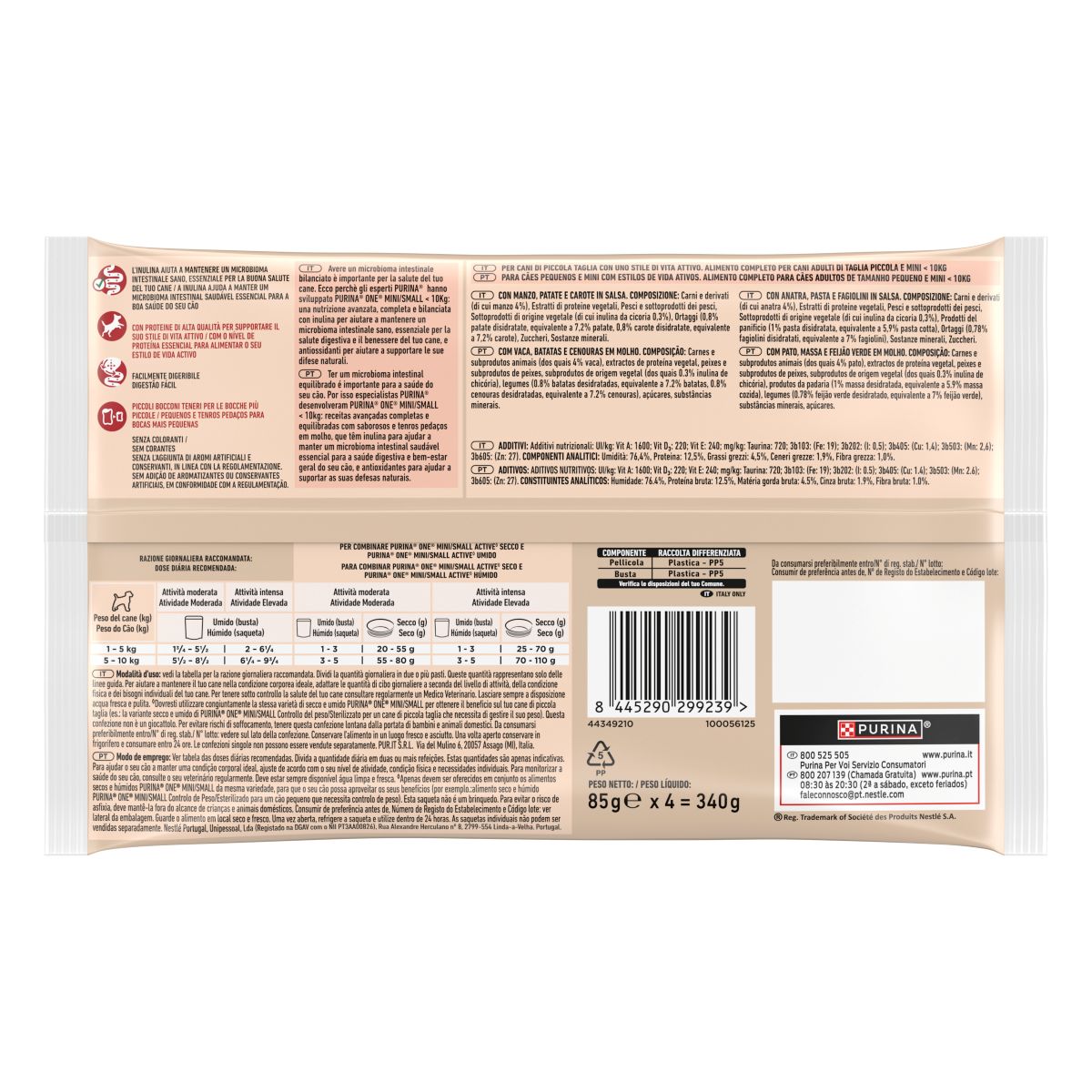 Purina ONE Active 4x85g Manzo e Anatra in Salsa