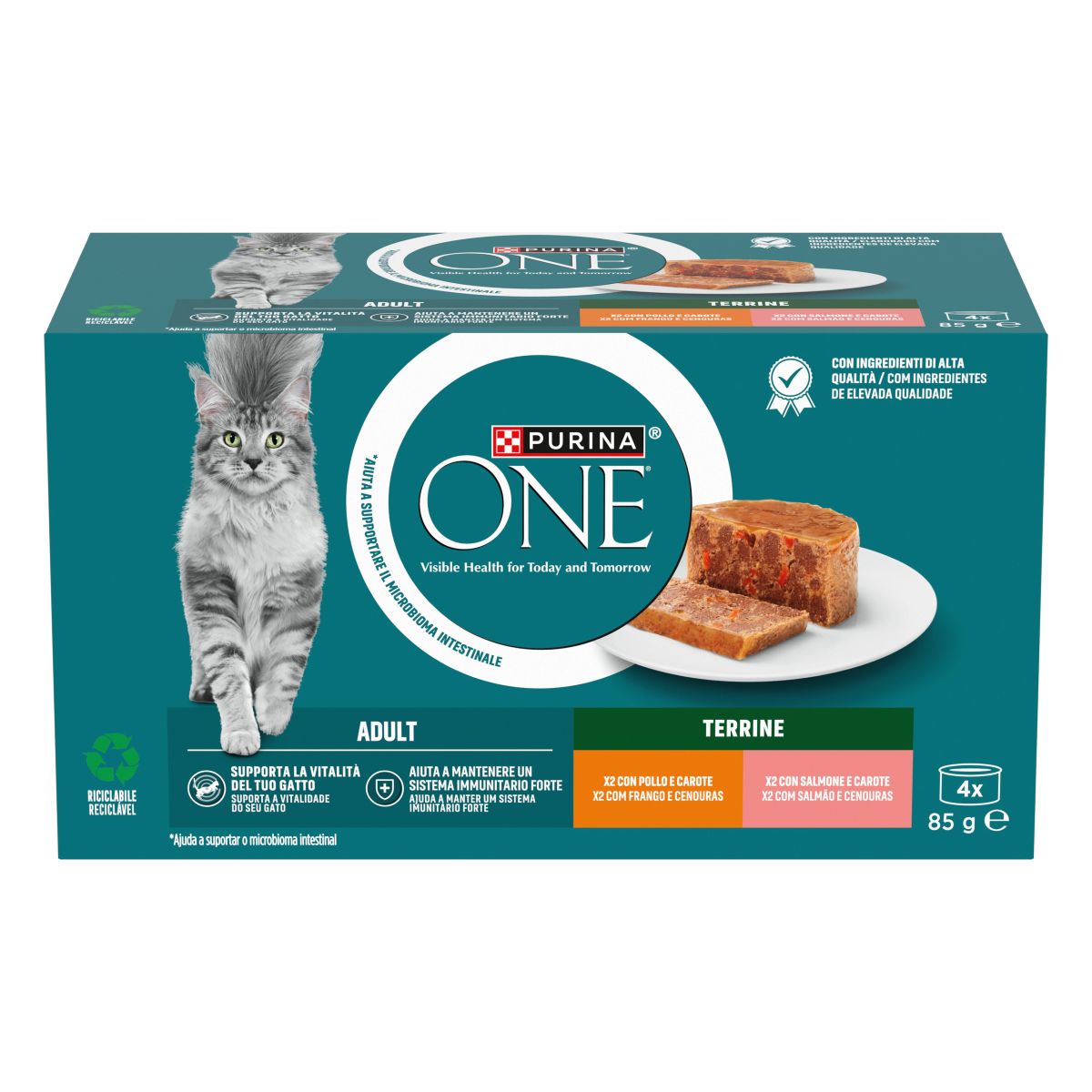 Purina ONE Bifensis Adult
(Pollo e Carote / Salmone e Carote)