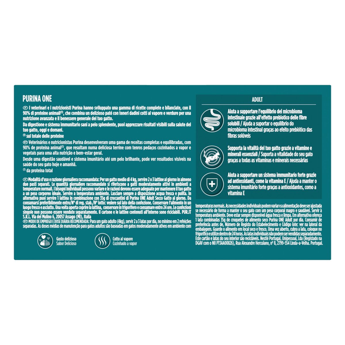 Purina ONE Bifensis Adult
(Pollo e Carote / Salmone e Carote)