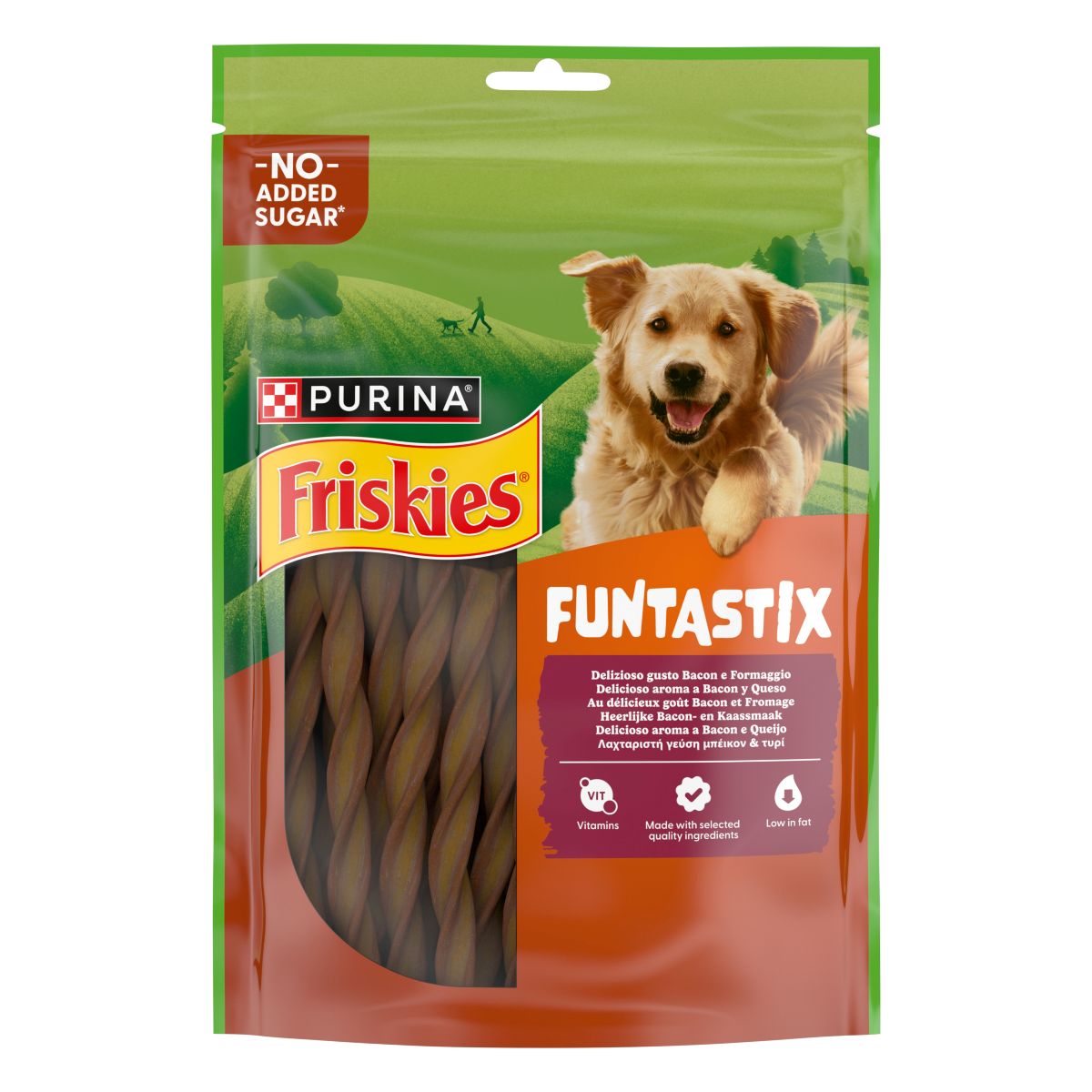 FRISKIES® Funtastix Snack Cane al delizioso gusto di Bacon e Formaggio
