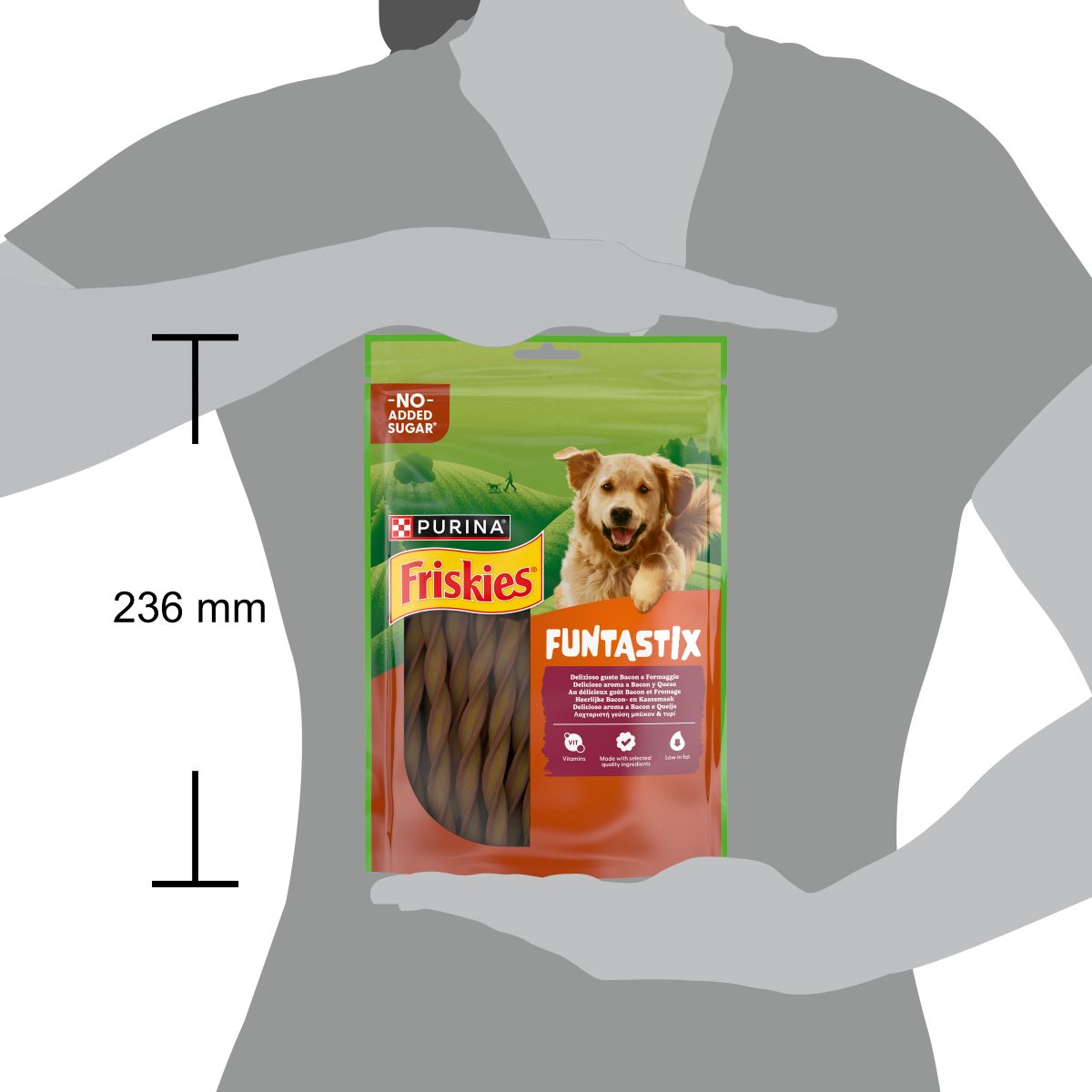 FRISKIES® Funtastix Snack Cane al delizioso gusto di Bacon e Formaggio