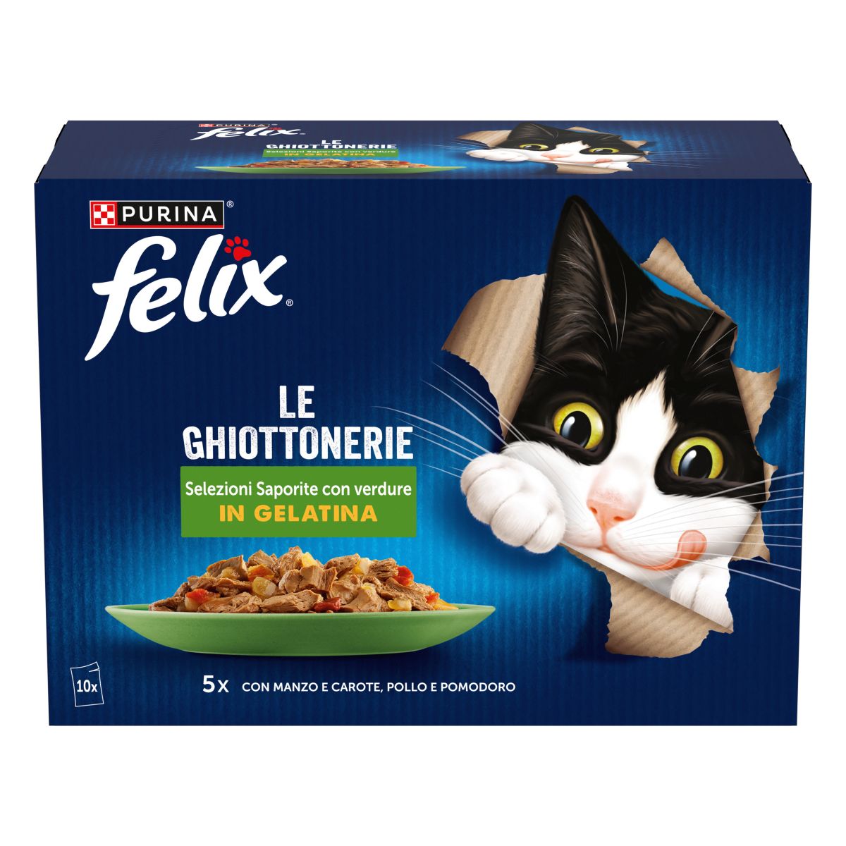 Felix Ghiottonerie 10x85g Selezioni Saporite con Verdure - Manzo & Carote/Pollo & Pomodoro