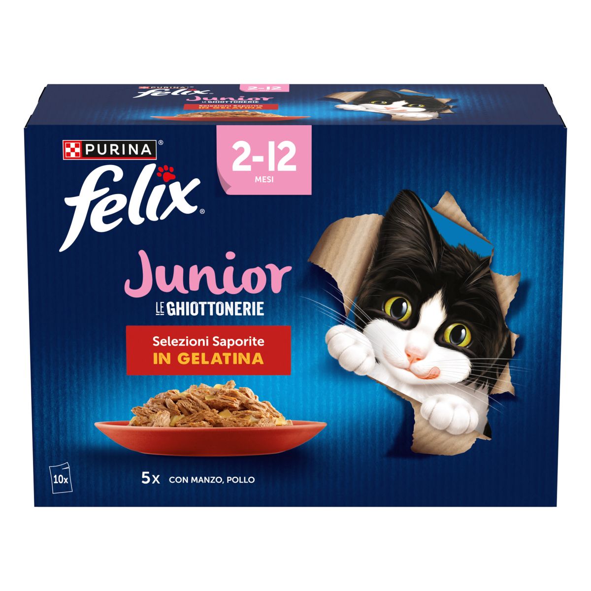 Felix Ghiottonerie Junior 10x85g Selezioni Saporite - Manzo/Pollo
