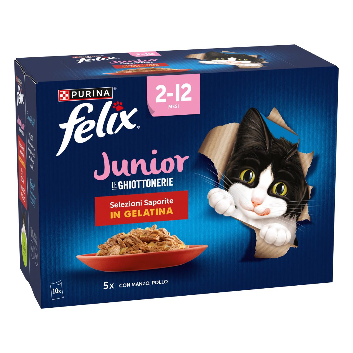 Felix Ghiottonerie Junior 10x85g Selezioni Saporite - Manzo/Pollo