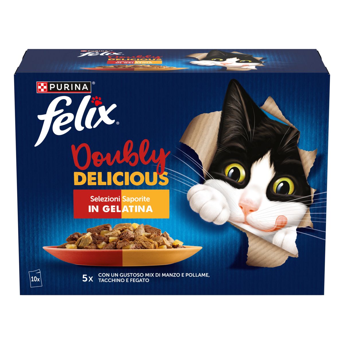 Felix Doubly Delicious 10x85g Selezioni Saporite - Manzo&Pollame/Tacchino&Fegato