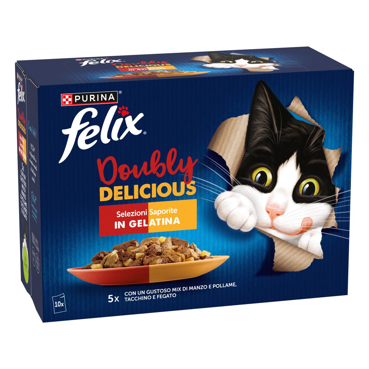 Felix Doubly Delicious 10x85g Selezioni Saporite - Manzo&Pollame/Tacchino&Fegato