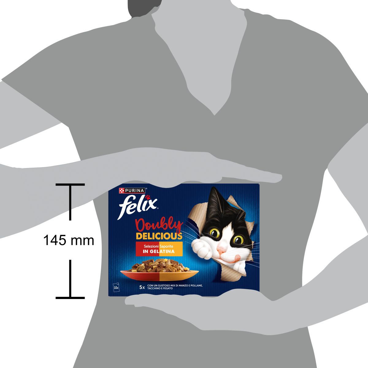 Felix Doubly Delicious 10x85g Selezioni Saporite - Manzo&Pollame/Tacchino&Fegato
