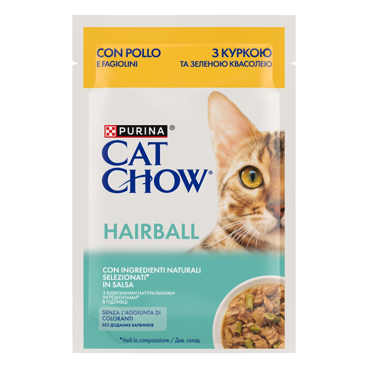Cat Chow® Hairball, teneri pezzetti in salsa con pollo e fagiolini