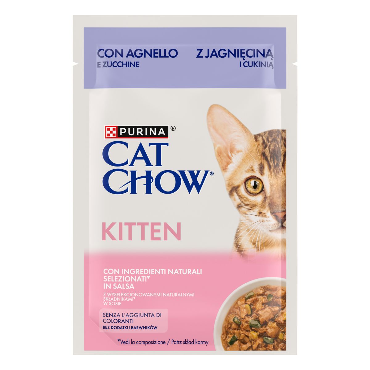 Cat Chow®Kitten, teneri pezzetti in salsa con agnello e zucchine