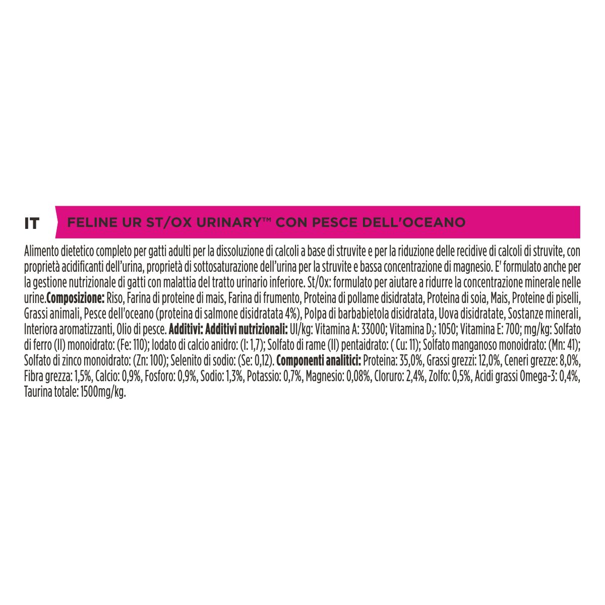 PURINA PRO PLAN® VETERINARY DIETS secco gatto UR Urinary St/Ox con Pesce dell'oceano