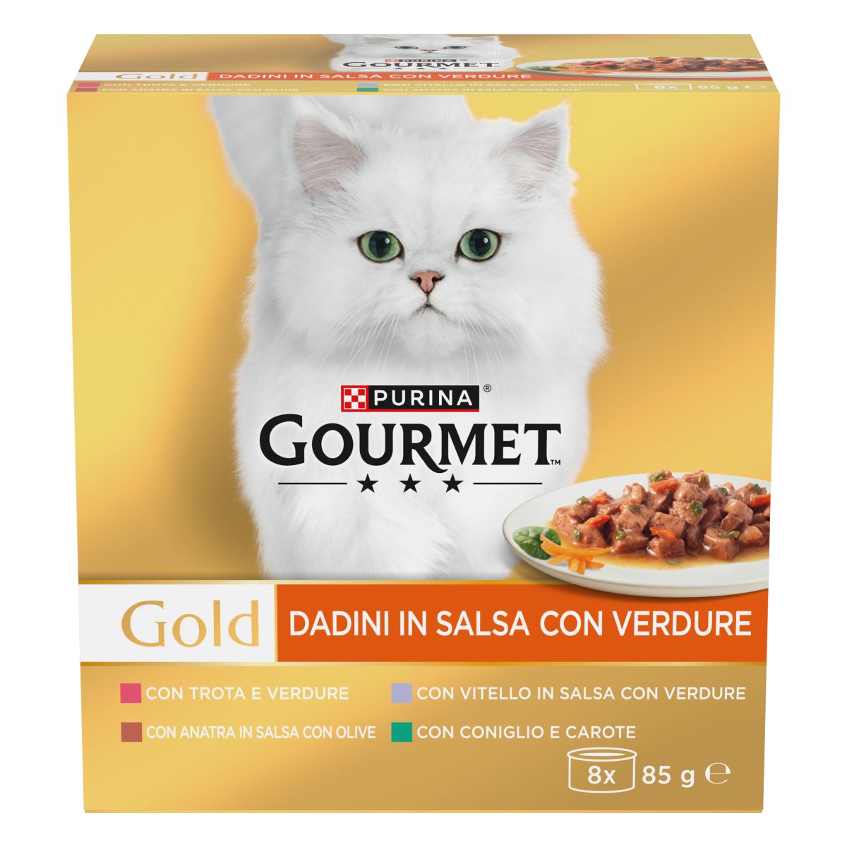 Dadini in salsa con verdure 8x85g (Anatra, Vitello, Coniglio, Trota)