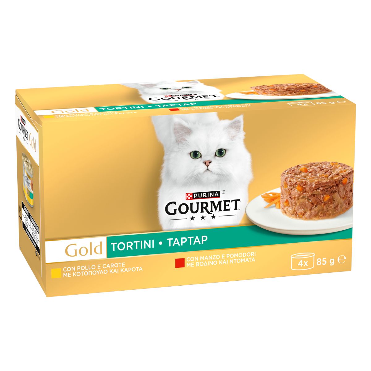 GOURMET® Gold Tortini Gatto con Pollo e Carote, con Manzo e Pomodori