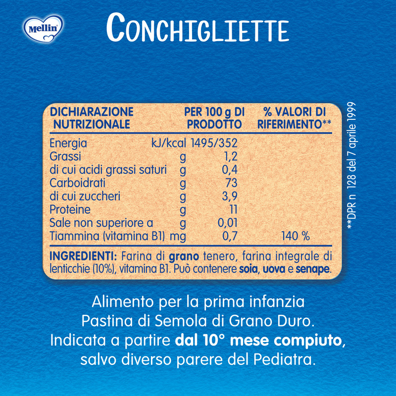 Mellin -  Conchigliette di Semola di Grano Duro Confezione da 280g
