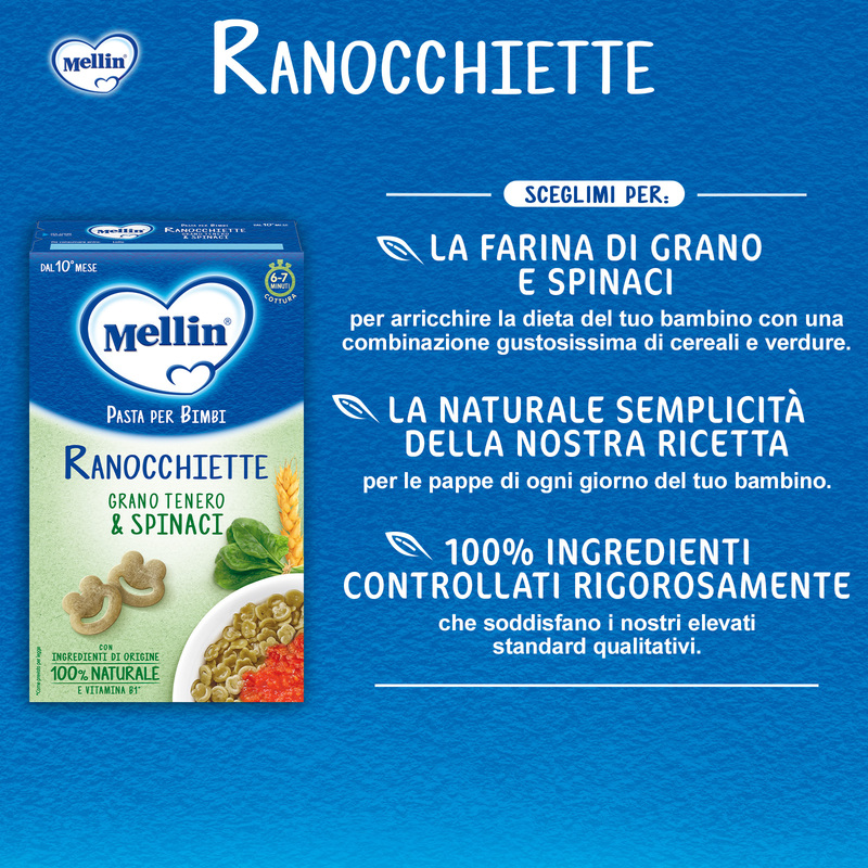 Mellin -  Ranocchiette con Grano Tenero e Spinaci Confezione da 280g
