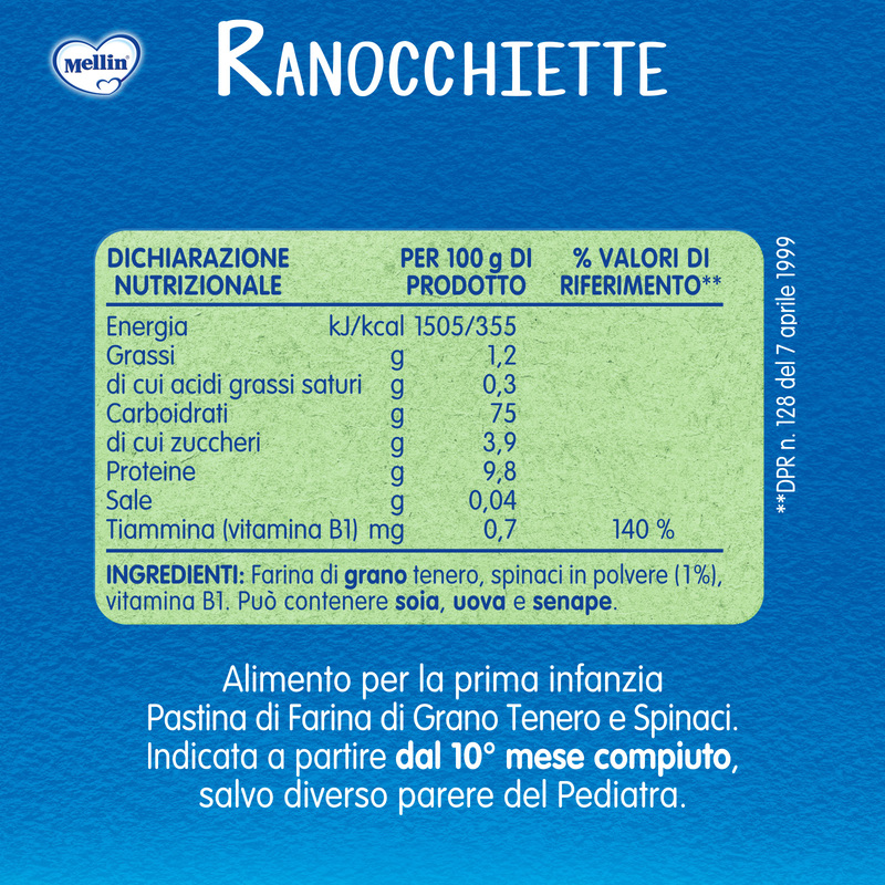 Mellin -  Ranocchiette con Grano Tenero e Spinaci Confezione da 280g
