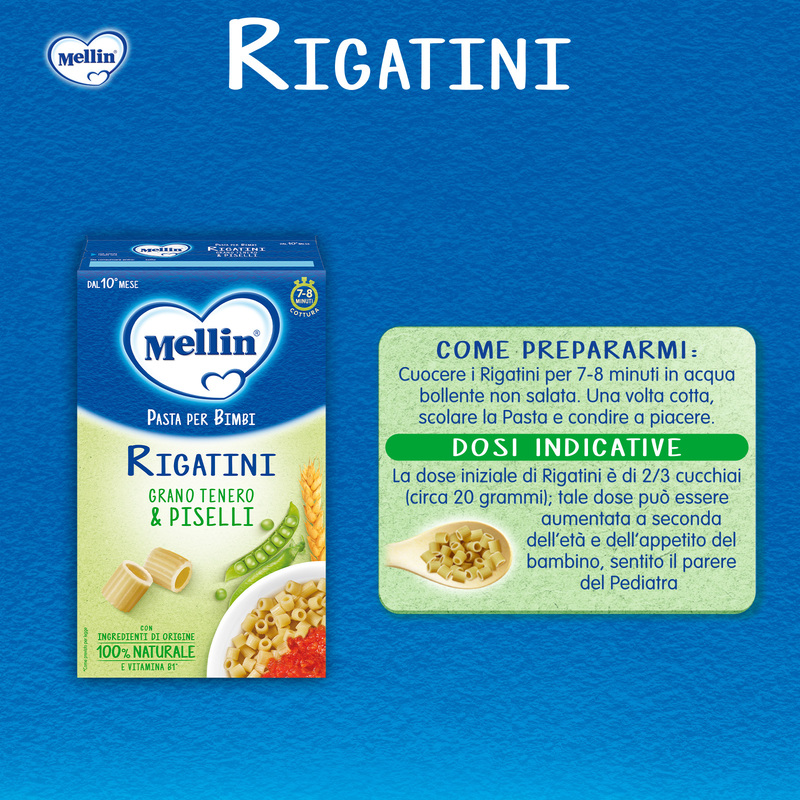 Mellin - Rigatini con Grano Tenero e  Piselli Confezione da 280g
