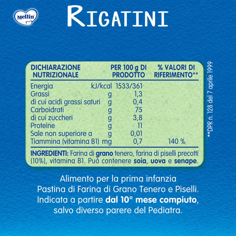 Mellin - Rigatini con Grano Tenero e  Piselli Confezione da 280g
