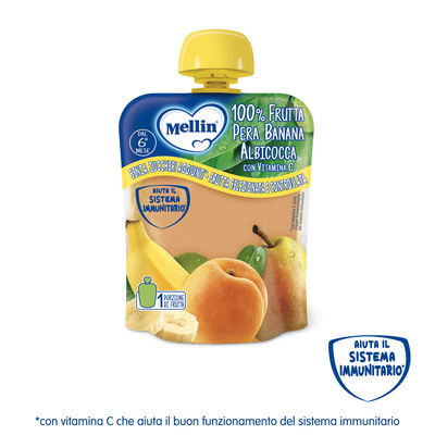 Mellin – Merenda 100% Pera, Banana, Albicocca con Vitamina C confezione da 90 g
