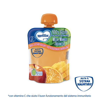 Mellin – Merenda 100% Mela, Mango e Arancia con Vitamina C e Carota confezione da 90 g
