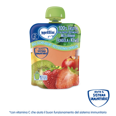 Mellin – Merenda 100% Mela, Banana, Fragola, Kiwi e Carota con Vitamina C confezione da 90 g
