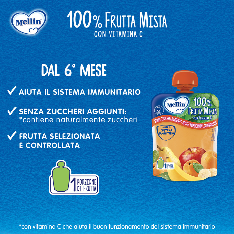 Mellin – Merenda 100% Frutta Mista con Vitamina C confezione da 90g
