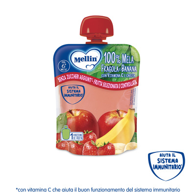 Mellin – Merenda 100% Mela, Fragola e Banana con Vitamina C e Carota confezione da 90 g
