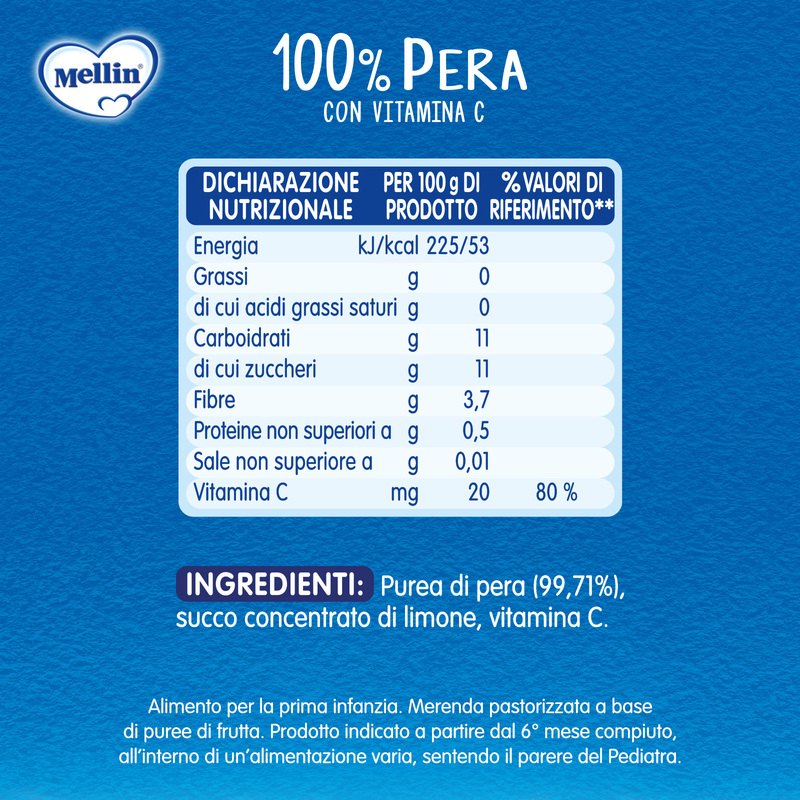 Mellin – Merenda 100% Pera con Vitamina C confezione da 90 g
