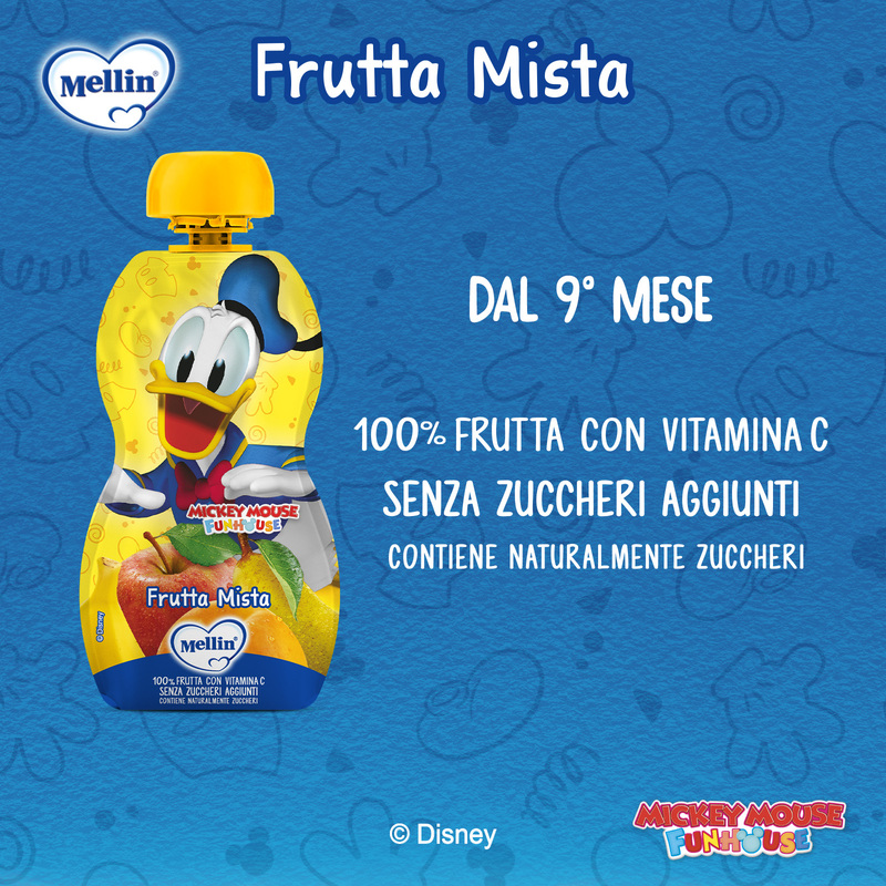 Mellin - Merenda Disney Mickey Mouse 100% Frutta Mista con Vitamina C Confezione da 110g