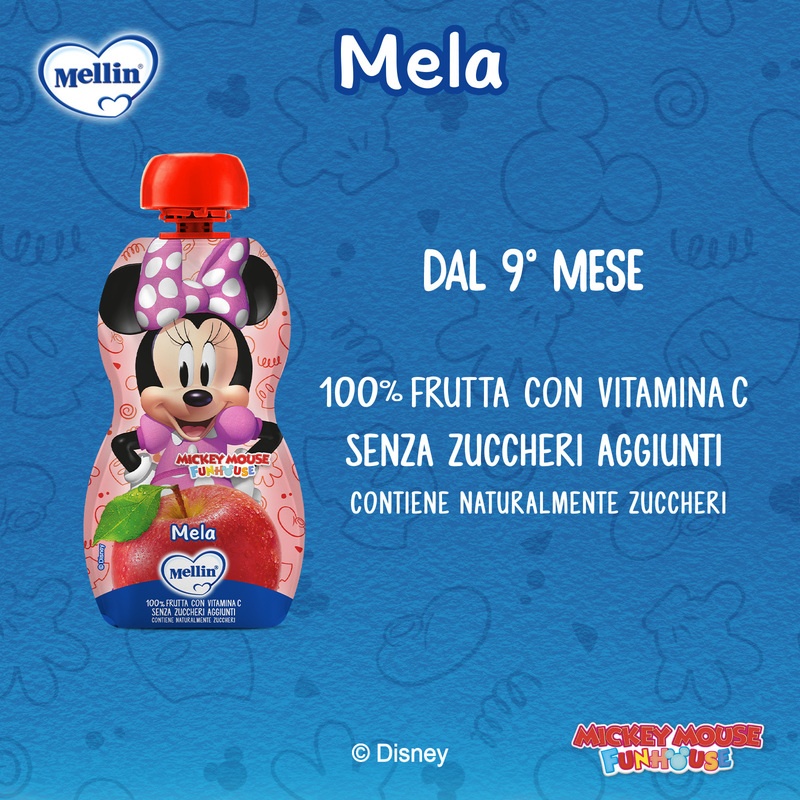 Mellin - Merenda Disney Mickey Mouse 100% Frutta Mela con Vitamina C Confezione da 110g