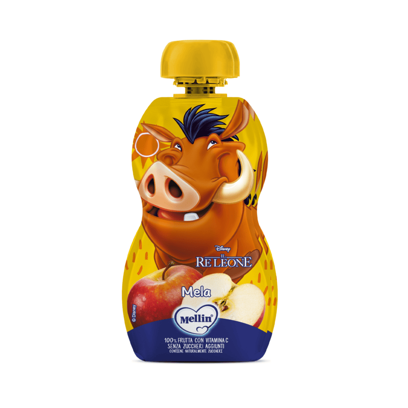 Mellin - Merenda Disney Re Leone 100% Frutta Mela con Vitamina C Confezione da 110g