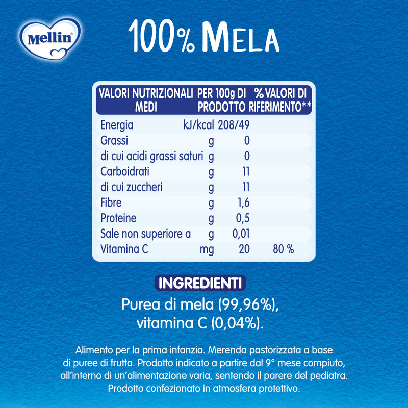 Mellin - Merenda Disney Re Leone 100% Frutta Mela con Vitamina C Confezione da 110g
