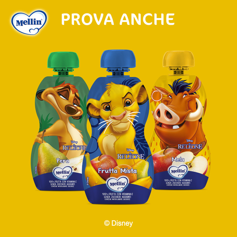 Mellin - Merenda Disney Re Leone 100% Frutta Mela con Vitamina C Confezione da 110g