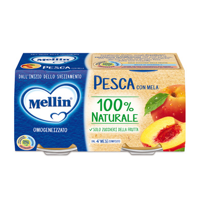 Mellin - Omogeneizzato Pesca con Mela Confezione da 200g (2 vasetti x 100 g)
