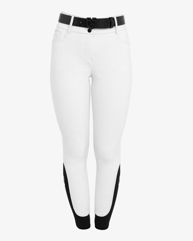 Pantaloni donna a vita alta logo in strass