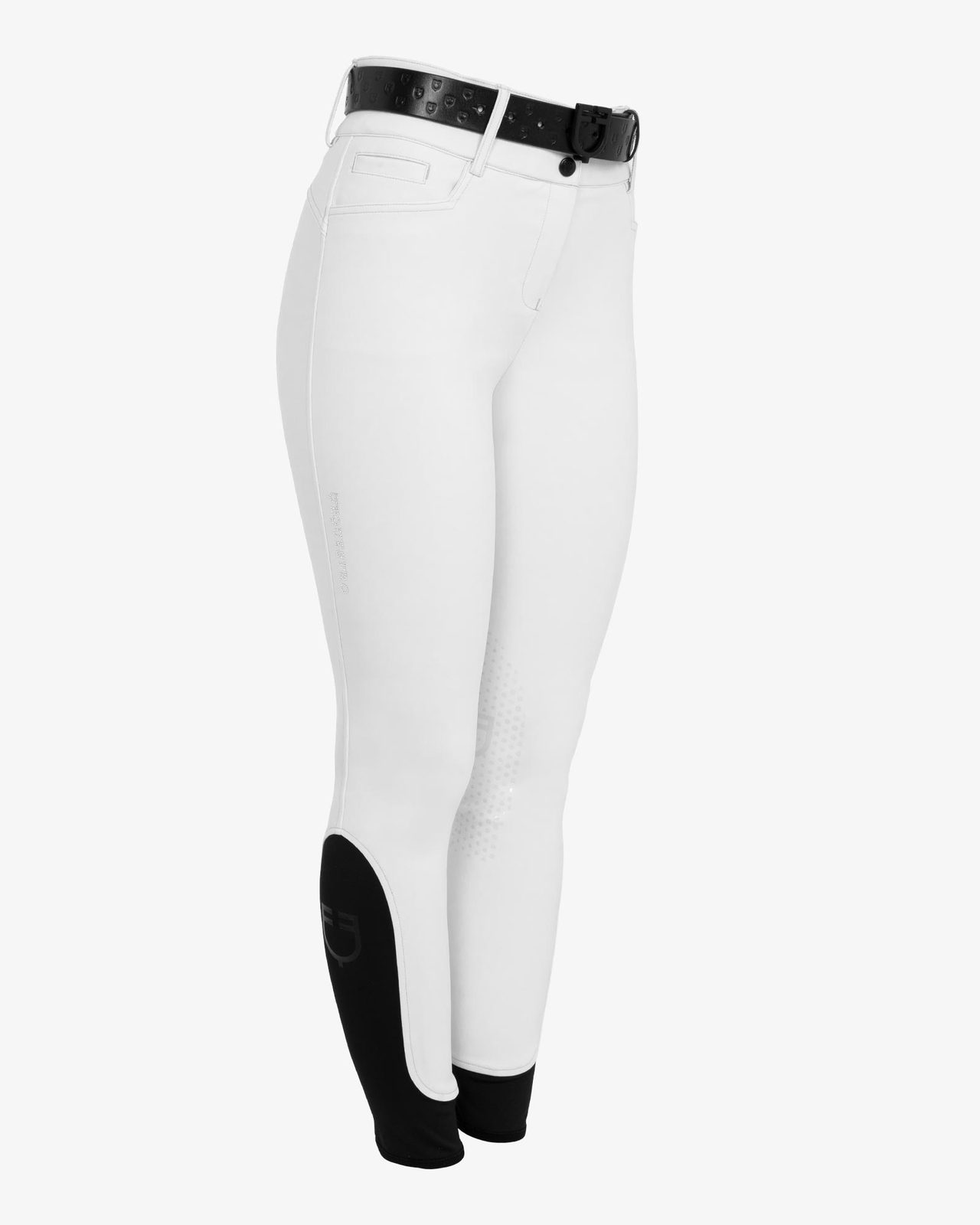Pantaloni donna a vita alta logo in strass