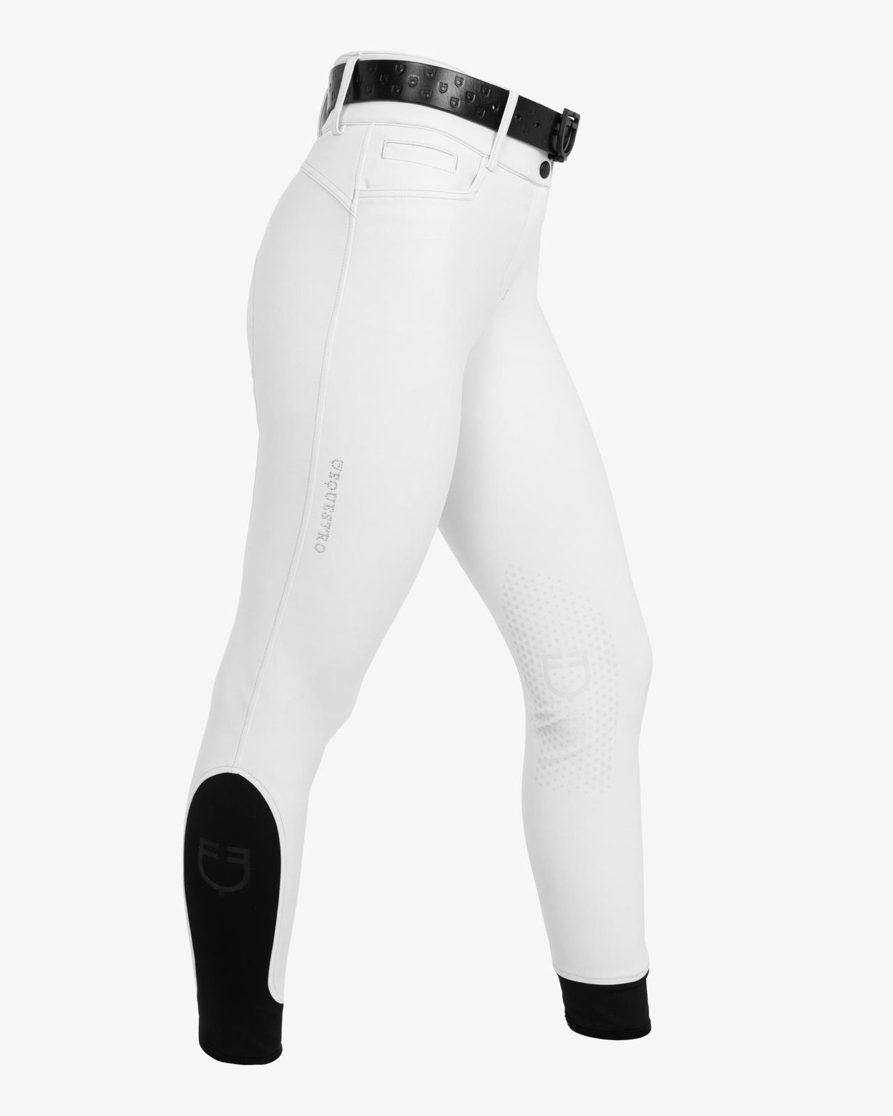 Pantaloni donna a vita alta logo in strass