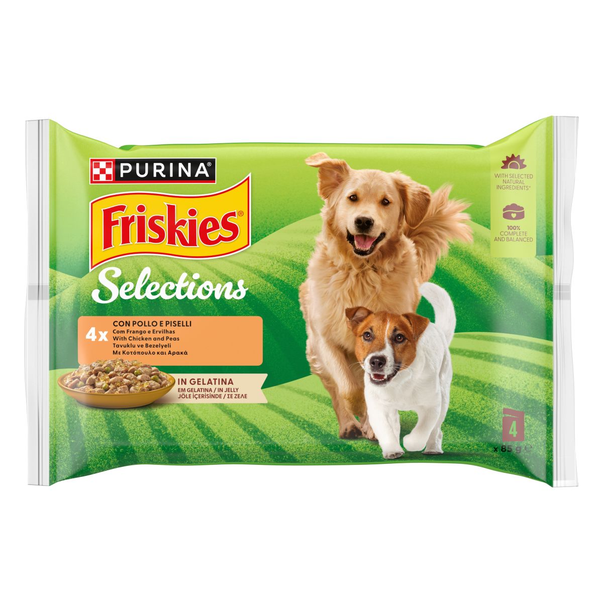 Friskies Buste 4x85g Pollo e Piselli in gelatina
