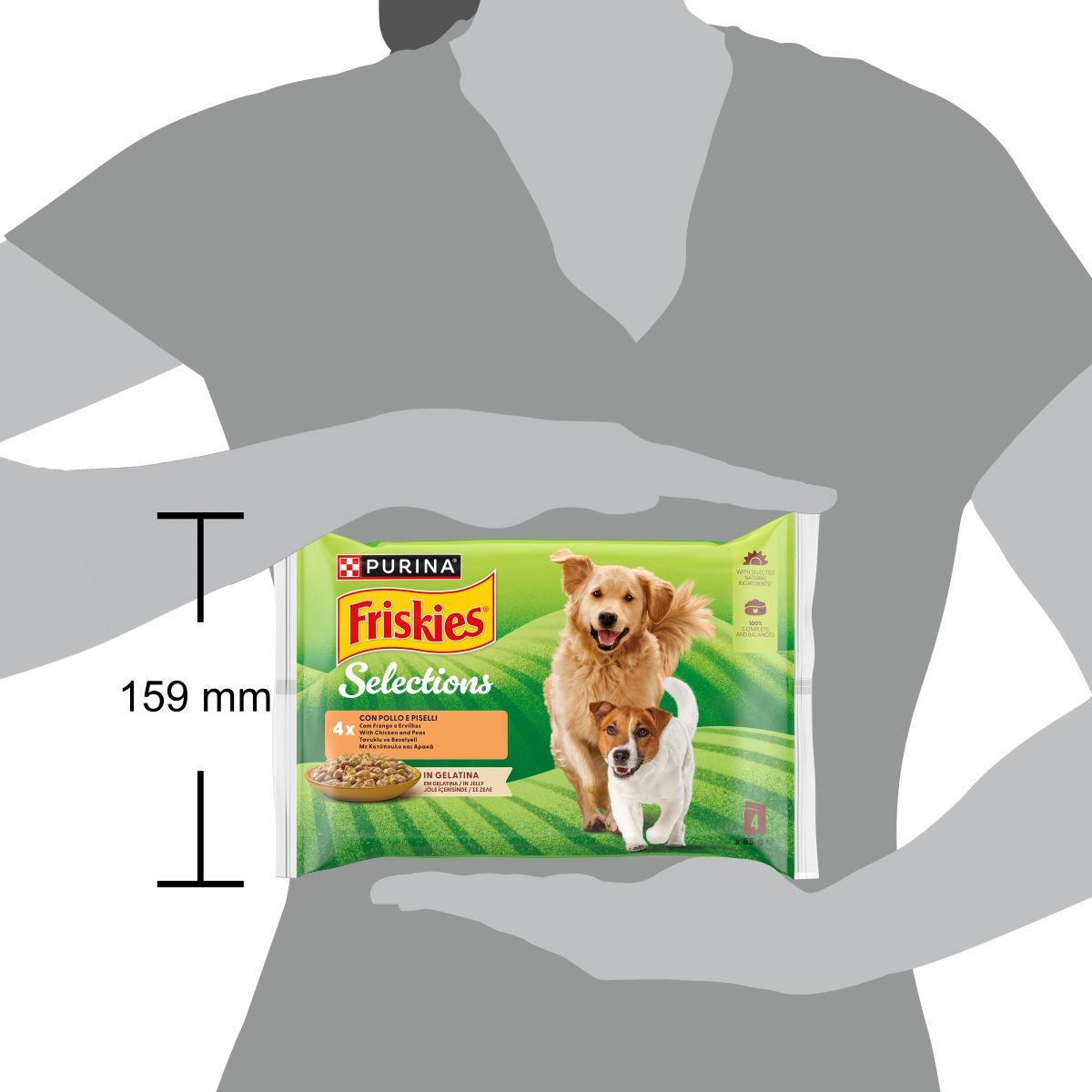Friskies Buste 4x85g Pollo e Piselli in gelatina
