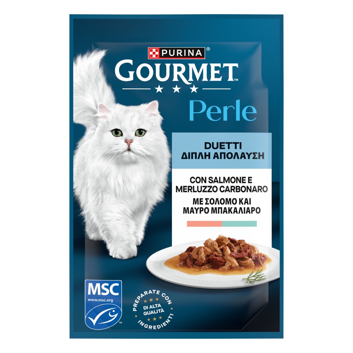 GOURMET PERLE 85g Duetti Filettini in Salsa Salmone e Merluzzo


