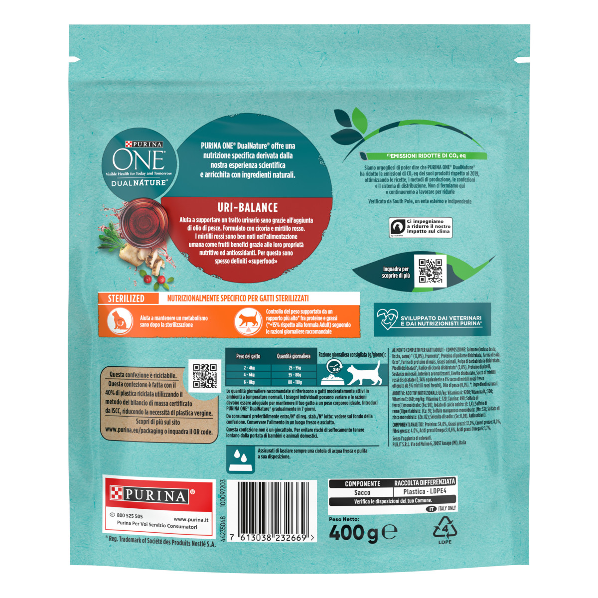 Purina ONE DualNature Sterilizzato 400g Mirtillo Rosso e Salmone 