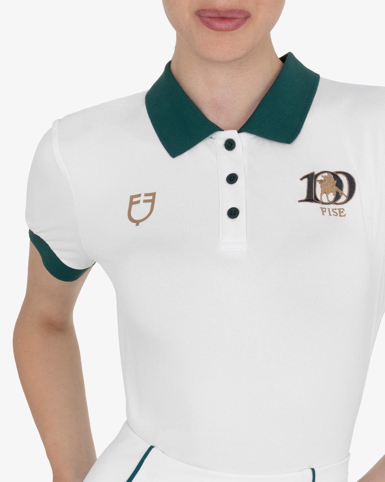 Women's three-button training polo shirt Equestro X FISE centenary