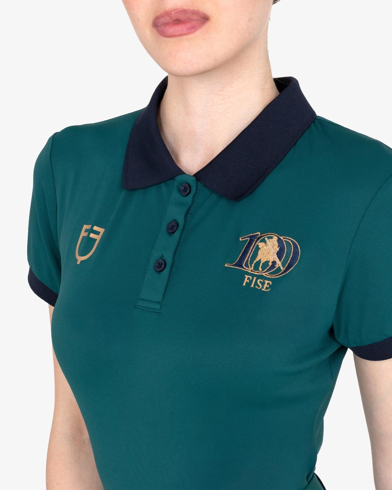 Polo donna da allenamento tre bottoni Equestro X FISE centenario
