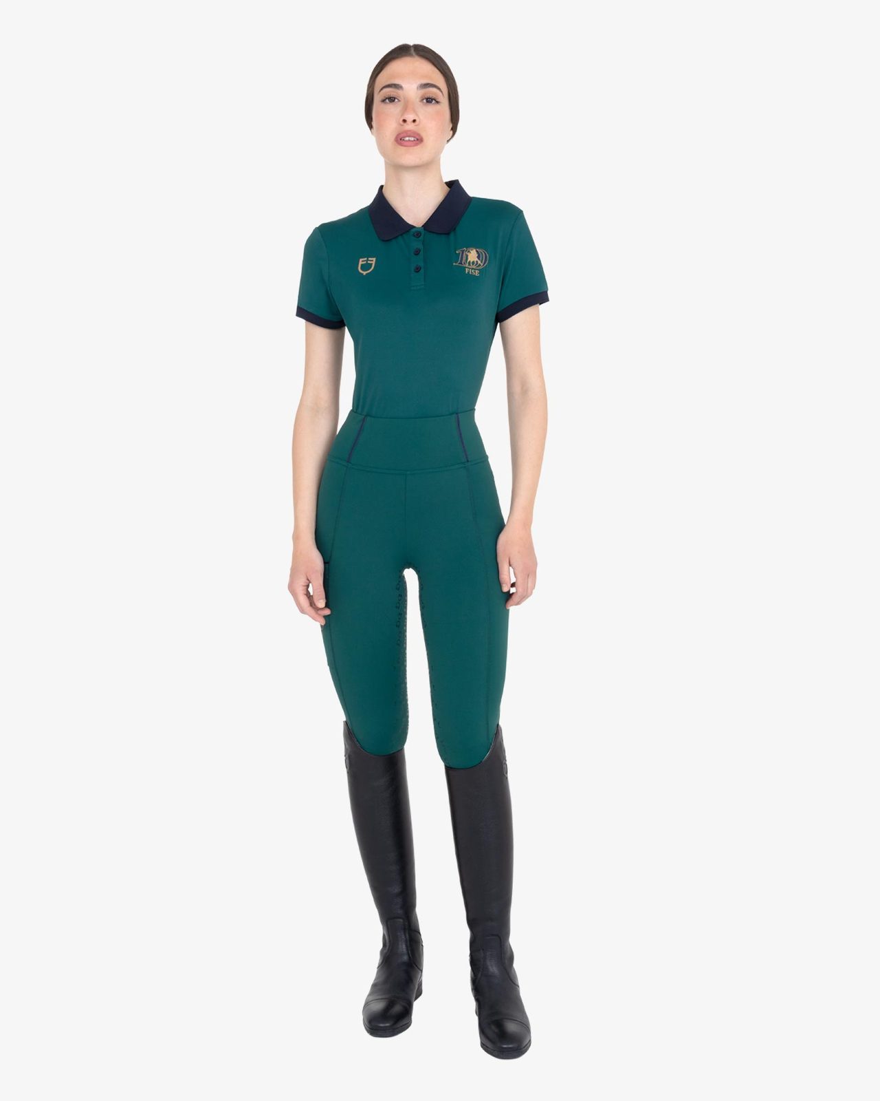 Polo donna da allenamento tre bottoni Equestro X FISE centenario