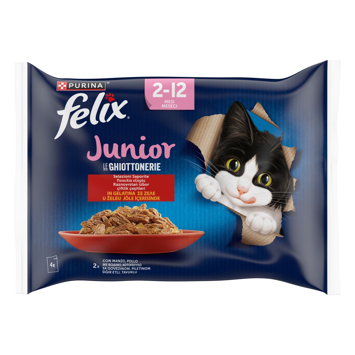 FELIX® Le GHIOTTONERIE Gatto Junior con Manzo e con Pollo