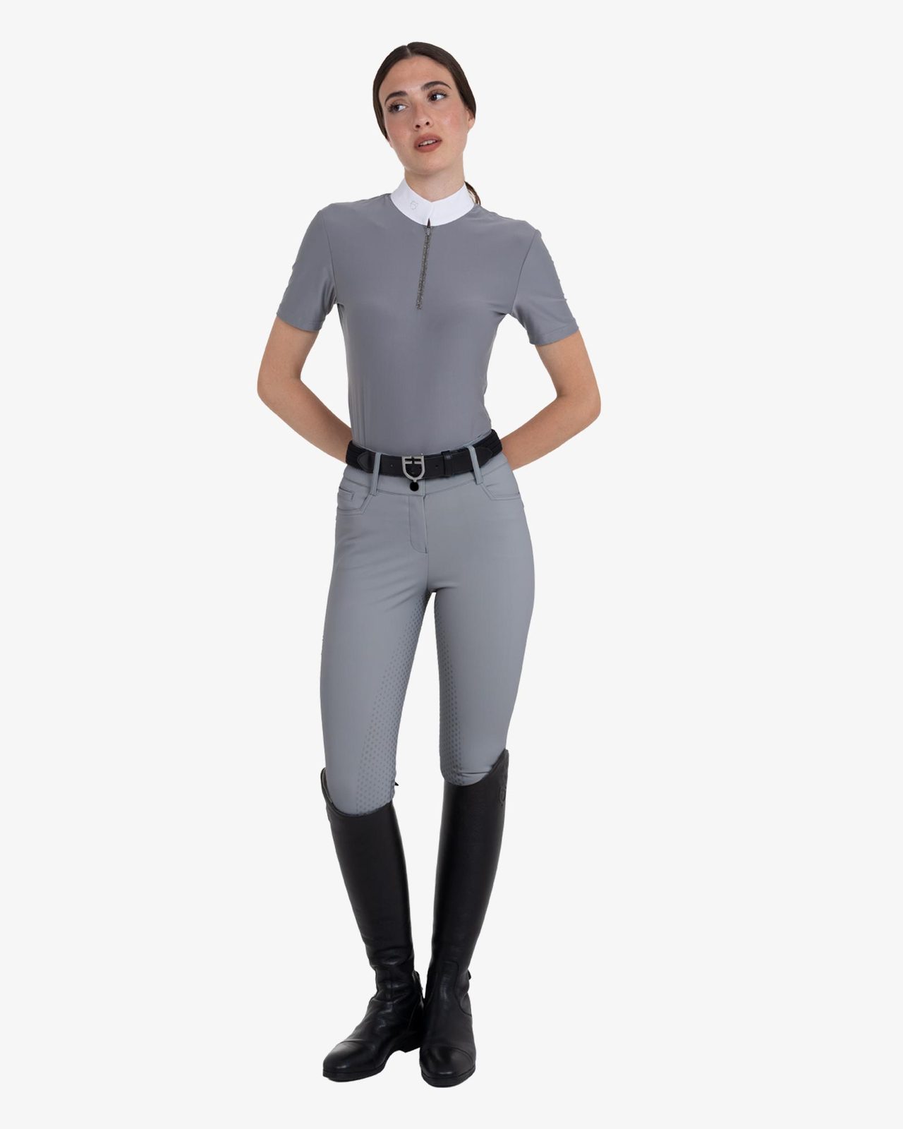 Women's high-waisted full-grip breeches with rhinestone logo